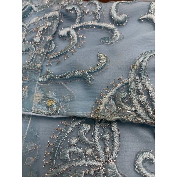 Vintage Womens Blue Embellished Sheer Long-Sleeve Gown With Beaded Overlay - Picture 13 of 16